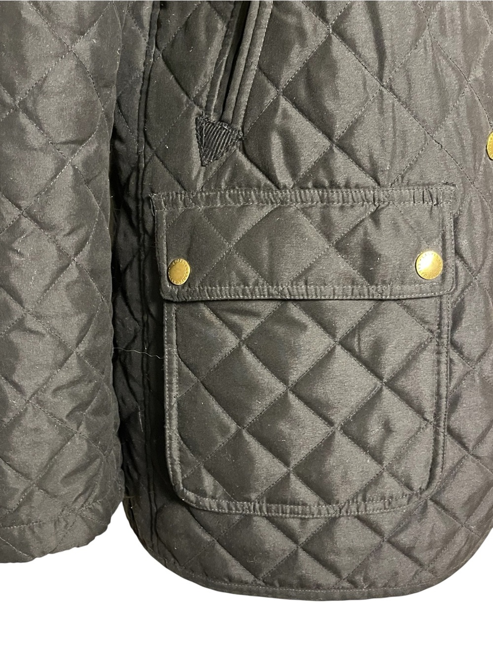 Ralph Lauren Black Quilted Barn Jacket Corduroy Collar Gold Buttons Small - Picture 4 of 13
